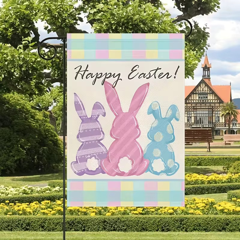 VIKAMA Ostern-Gartenflagge mit Kaninchenmuster aus Leinenstoff, mehrfarbig, B/H: 30 x 45 cm - Bild 2