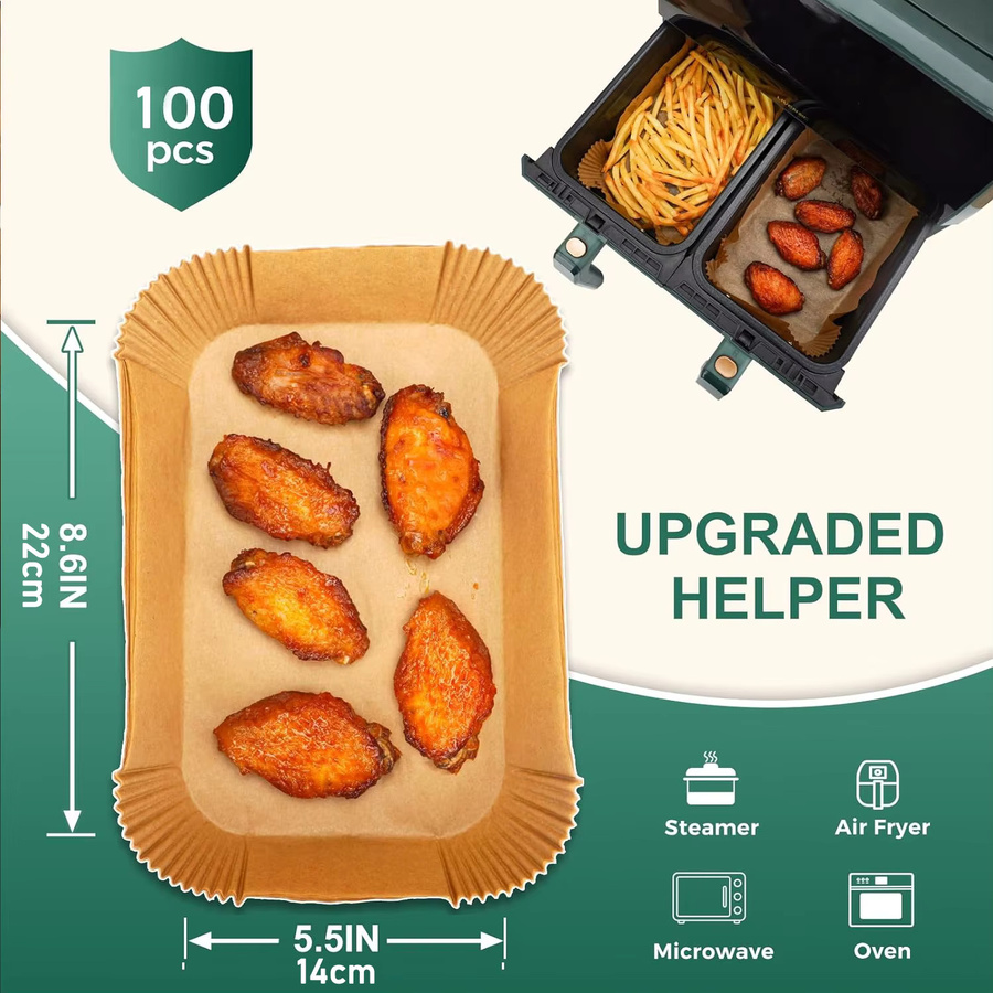 100 Stück Einweg Heißluftfritteusenpapier für Dual Zone, Antihaft-Backpapier für Ninja AF300EU und AF400EU, braun, B: 22 cm, T: 14 cm - Bild 2