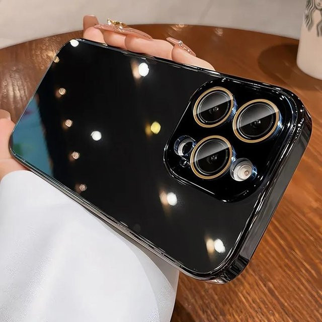 Stoßfeste Handyhülle aus gehärtetem Glas für Apple iPhone 12 bis iPhone 17 Pro Max in Schwarz und Multicolour - Bild 1
