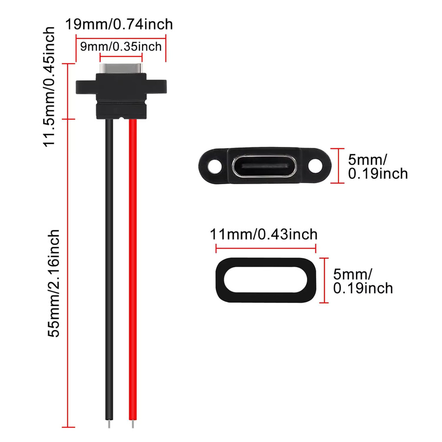 AOKIN 8er Set USB-C Typ-C Buchsen 2-polig, wasserdichte USB-C Pigtail-Kabel mit 2P-Lötdraht als Verlängerungsstromkabel, Schwarz - Bild 3