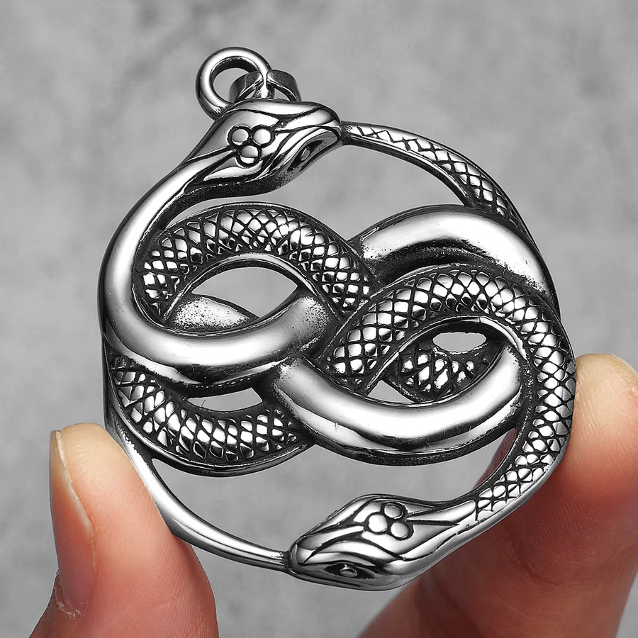 METAL HUNTER Halskette mit Anhänger, Doppel Schlange, Edelstahl, Silber, Unisex - Bild 1