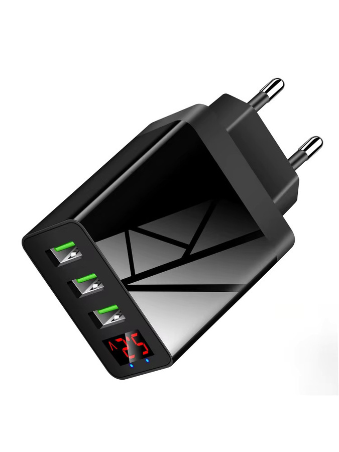 3-Port-USB-Schnellladegerät Wandadapter mit LED-Digitalanzeige in Schwarz - Bild 5