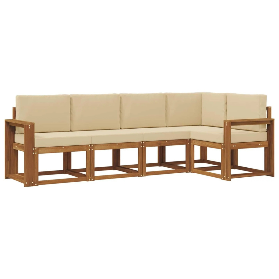 vidaXL Garten-Sofa-Set in L-Form mit 5 Kissen, Beige und Braun, aus Akazienholz mit UV-beständigem Polyester-Bezug - Bild 2