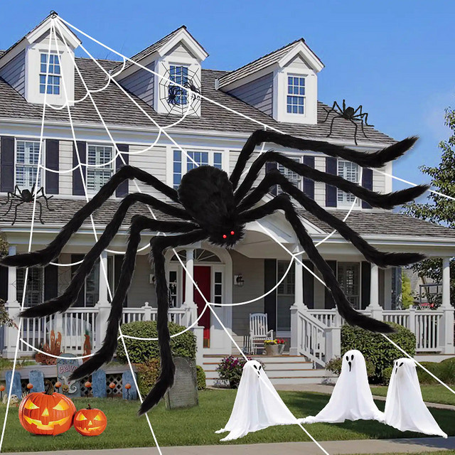 DZQ Halloween Plüsch Spinne als Riesige Dekoration in Schwarz - Bild 1