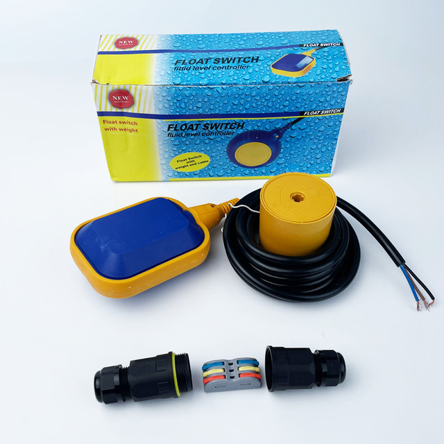 QHJIA Wasserstandsschalter mit wasserdichtem Anschluss, automatischer Pumpen-Flüssigkeitsstandsensor für Wassertank und Turm, 220V 380V, gelb, 2-5m Kabel - Bild 1