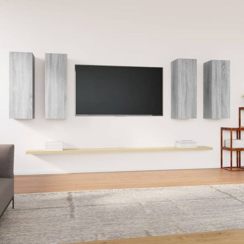 4er-Set TV-Schränke von vidaxl in Grau Sonoma, modern und minimalistisch aus Holzwerkstoff mit Drehtüren, B/T/H: 30,5 x 30 x 90 cm - Bild 1