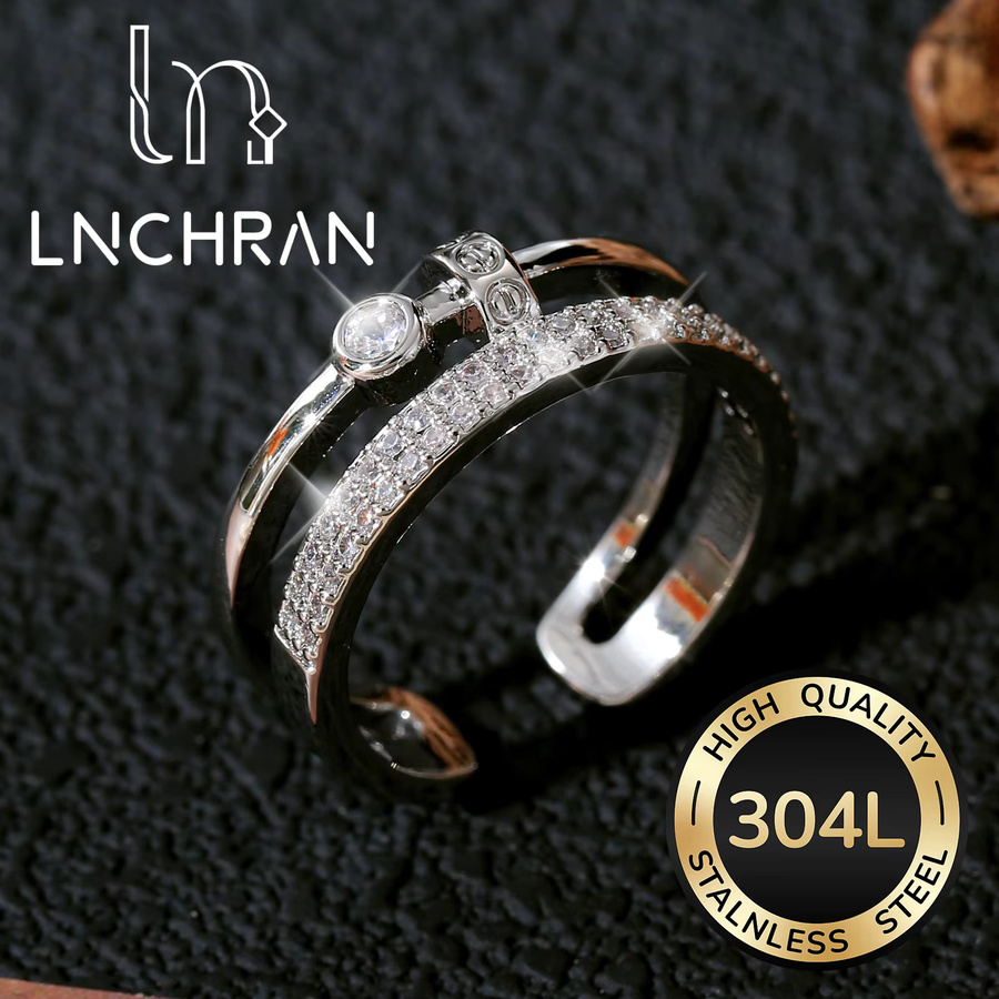 LNCHRAN Doppelband-Ring, vergoldet, Edelstahl, Zirkonia, Damen - Bild 2