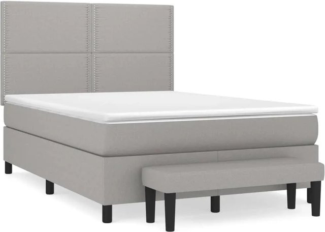 vidaXL Boxspringbett mit Matratze Hellgrau B/T/H: 140 x 200 x 128 cm - Bild 1