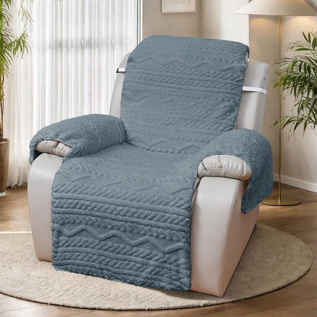 Yiran Furniture Reversibler Jacquard Sofaüberwurf aus Baumwolle und Wolle in Grau oder Beige - Bild 1