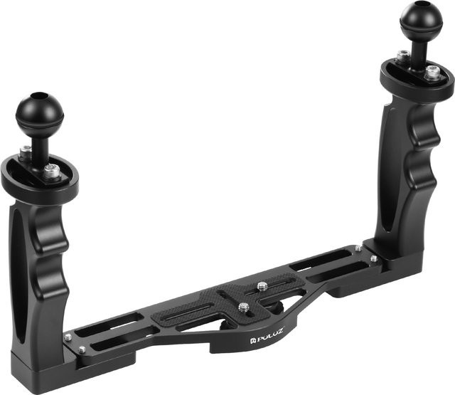 PULUZ Doppelgriffe Tablett-Stabilisator aus Aluminiumlegierung mit Auslöser und Verlängerungsadapter für Unterwasserkameragehäuse in Schwarz oder Rot - Bild 1