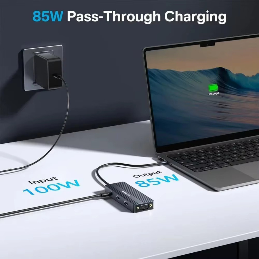 Acasis 8-in-1 USB-C Dockingstation in Grau mit 4K 60Hz, 5Gbps USB 3.0 und PD 100W Eingang für deinen Laptop - Bild 3