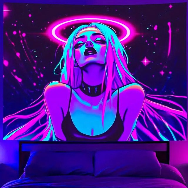 VIKAMA Neon Wandteppich in Multicolour, abstrakte Wanddekoration für Schlafzimmer und Party, B/H: 60 x 60 cm - Bild 1