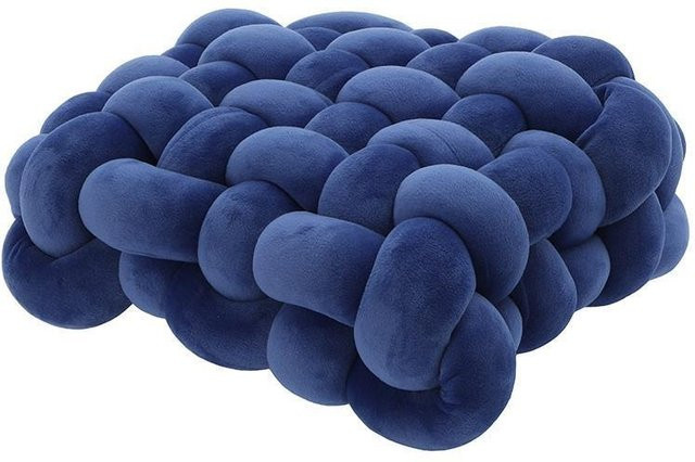 Handgefertigtes Knoten-Kissen von Binchi Fitness in Preußisch-Blau, quadratisches Plüschkissen im nordischen Design, B/T/H: 33 x 33 x 12 cm - Bild 1