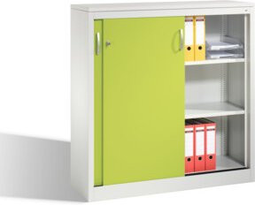 C+P Akten-Sideboard Acurado mit Schiebetüren, 3 Ordnerhöhen, Front Viridingrün, Korpus Lichtgrau, H: 120 cm, B: 120 cm, T: 40 cm - Bild 1