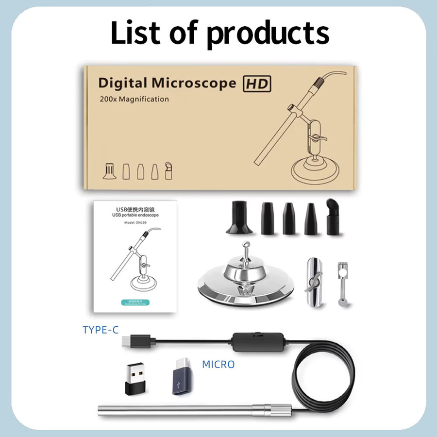 Meseelong Digitales Mikroskop, 10X-200X, mit 8 LED-Leuchten, Silver - Bild 5