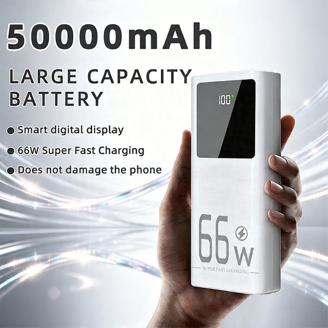 Cohana Hochleistungs-Powerbank 50000mAh mit 66W Schnellladefunktion, Tragbares Ladegerät für iOS und Android in Schwarz mit LED-Taschenlampe und Mehrfachladefunktion für 3 Geräte - Bild 1