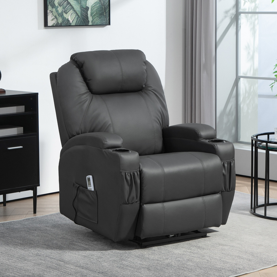 HOMCOM Relaxsessel mit Massagefunktion und Liegefunktion in Grau aus Kunstleder mit Becherhalter und Fernbedienung - Bild 2