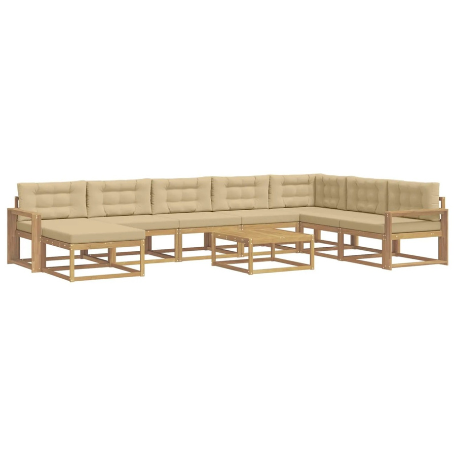 vidaXL Outdoor-Sofagarnitur aus massivem Akazienholz in L-Form, 9-teiliges Set in Weiß und Beige mit Polsterkissen - Bild 2