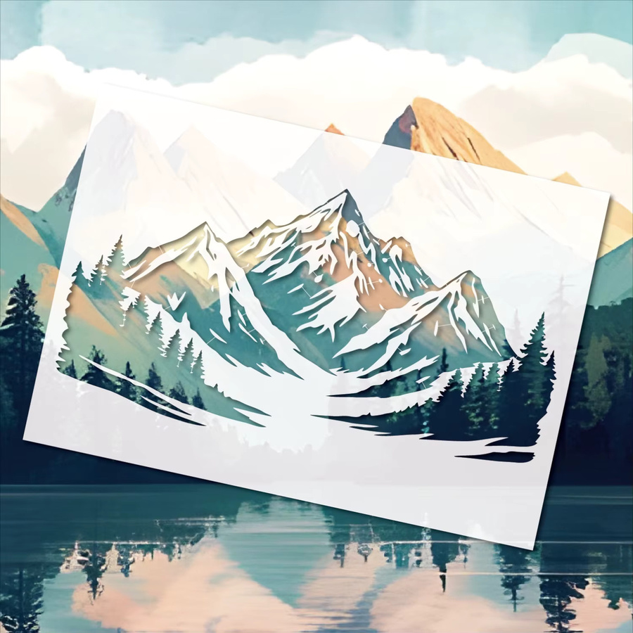 PenhuaMoban DIY Schablone Berglandschaft für Wandmalerei und Sammelalben, B: 29 cm, H: 21 cm - Bild 2