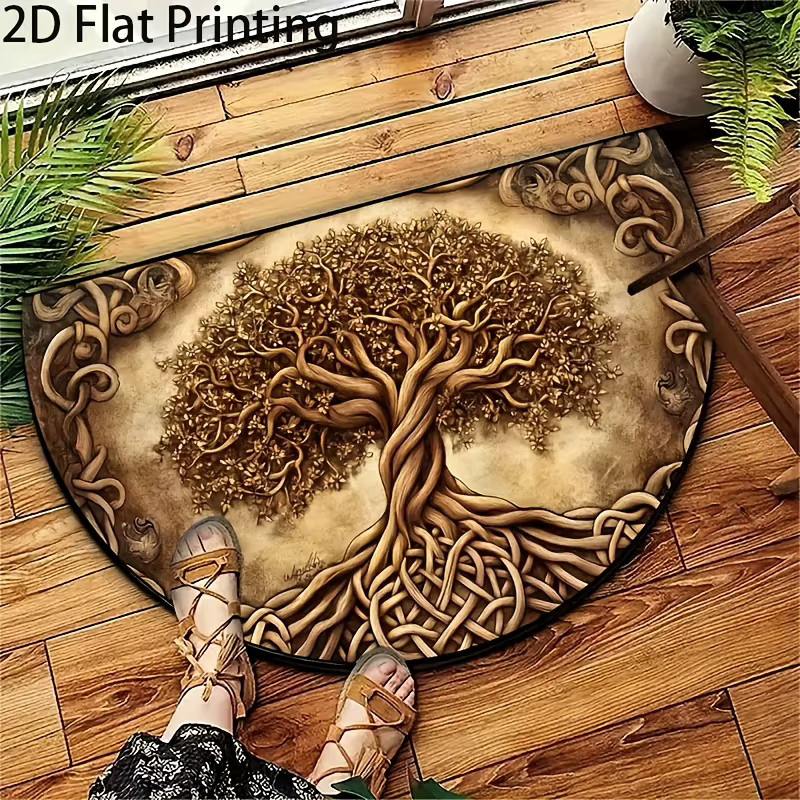 VIKAMA Willkommensmatte mit Baum des Lebens-Motiv in Braun, rutschfeste halbkreisförmige Fußmatte im Boho-Design, Breite: 60,0 cm, Tiefe: 40,0 cm - Bild 3