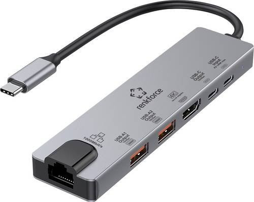 Renkforce USB-C Dockingstation RF-USBH-550 in Grau für Acer, Apple, Asus, Dell, HP, Huawei und Lenovo - Bild 1