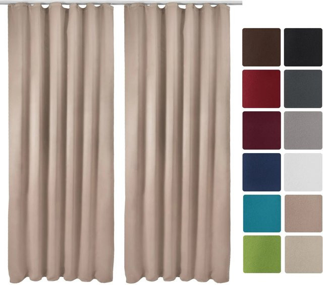 Beautissu Amelie BK Vorhang mit Kräuselband, 2-teiliges Set, Sand, B: 140 cm, H: 245 cm, Verdunkelungsvorhang aus 100% Polyester - Bild 1