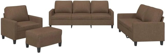 vidaXL 4-teilige Sofagarnitur aus Stoff in Braun mit Sessel, 2-Sitzer-Sofa, 3-Sitzer-Sofa, Fußhocker und Kissen - Bild 1