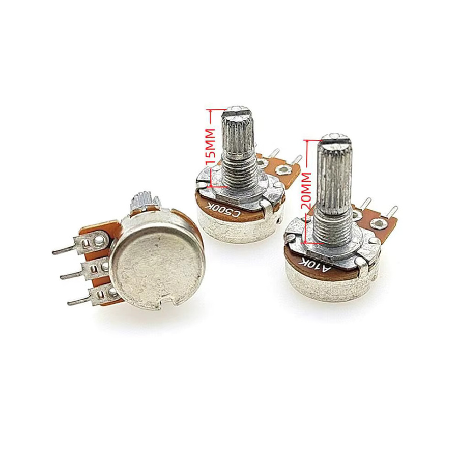 5 Stück WH148 Einzelner 3-Pin Blumenschaft-Potentiometer in Silber mit 15mm oder 20mm Wellenlänge und verschiedenen Widerständen C10K A10K A50K A100K C500K Ohm - Bild 1