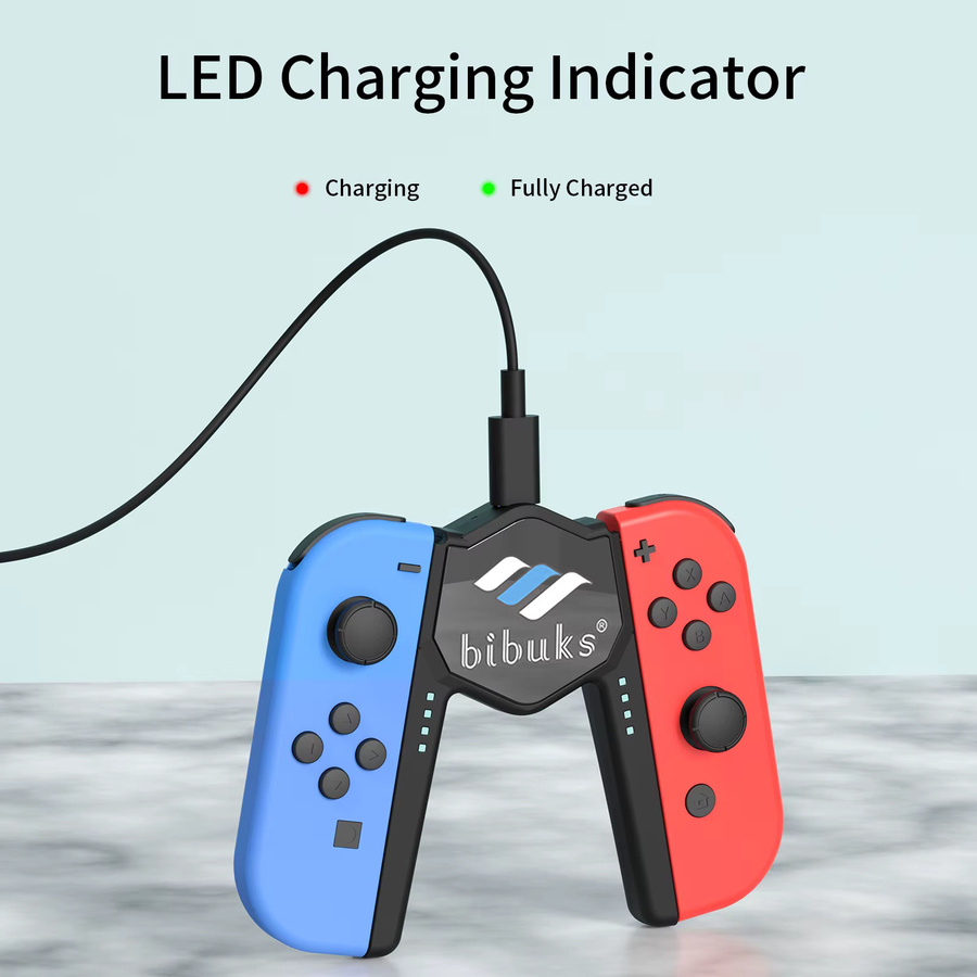 Bibuks Dual-Ladestation für Nintendo Switch und Joy-Con mit LED-Anzeige und USB-C Anschluss, Schwarz - Bild 2