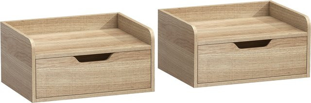 HOMCOM Set aus 2 wandmontierten Nachttischen mit 1 Schublade, schwebende Nachttische in Natur, B/T/H: 40 x 30 x 19,5 cm - Bild 1