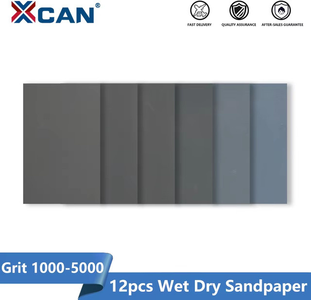 XCAN Nass-Trocken-Schleifpapier Set, 12 Stück, Körnung 1000–5000, Schleifpapierbögen für die Endbearbeitung von Automobilen und Holzmöbeln - Bild 1