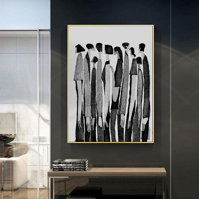 Niveous Art Museum Abstrakte Charaktere Leinwandgemälde Schwarz Weiß Modernes Wandbild B: 21 cm, H: 30 cm - Bild 3