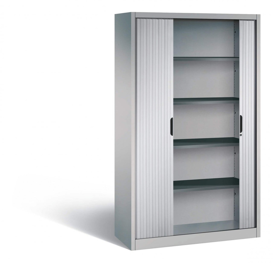 BIGBOXX Rollladenschrank aus Metall in Grau für Home Office und Archiv mit verstellbaren Regalböden - Bild 1