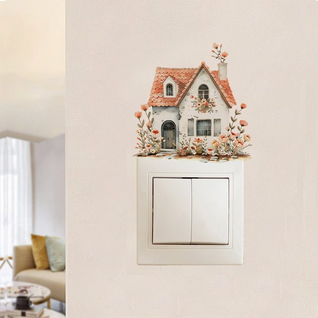 BRUP Cartoon Haus Wandaufkleber für Lichtschalter, abnehmbarer Peel & Stick Wandsticker für Kinderzimmer und Schlafzimmer, Mehrfarbig - Bild 1