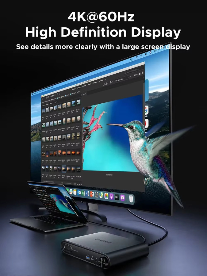ORICO 11-in-1 USB-C Dockingstation mit M.2 NVMe SSD-Gehäuse, 10 Gbit/s, 4K60 Hz HDMI und dreifachem Display, Grau - Bild 3