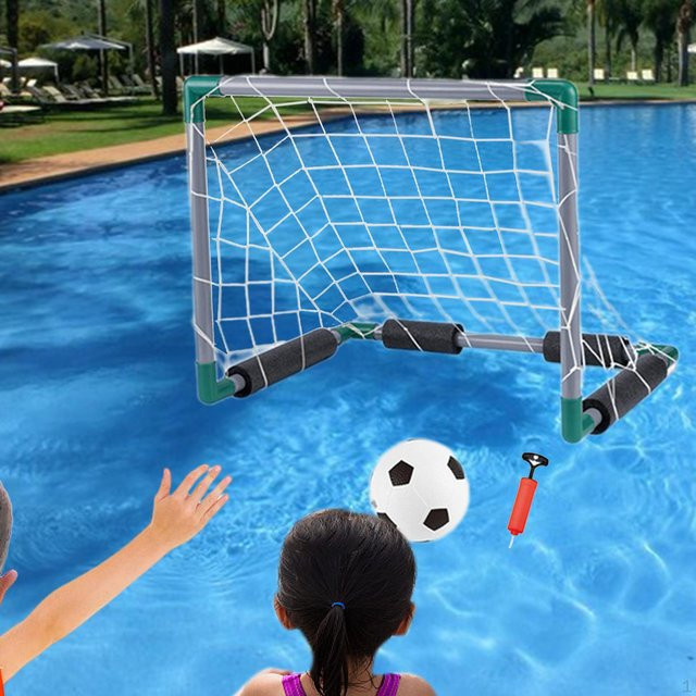 SunshineTek Fußballtor Schwimmbecken Fußballausrüstung Schwimmspielzeug für Strand und Outdoor-Sport in Blau - Bild 1
