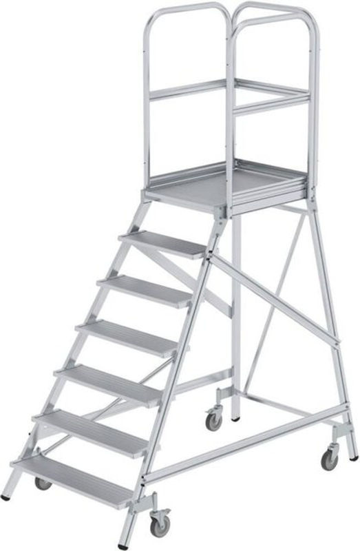 Günzburger Munk Podestleiter aus Aluminium mit 7 Stufen, Silber, Plattform B: 60 cm, T: 80 cm, max. Arbeitshöhe: 3,7 m - Bild 2