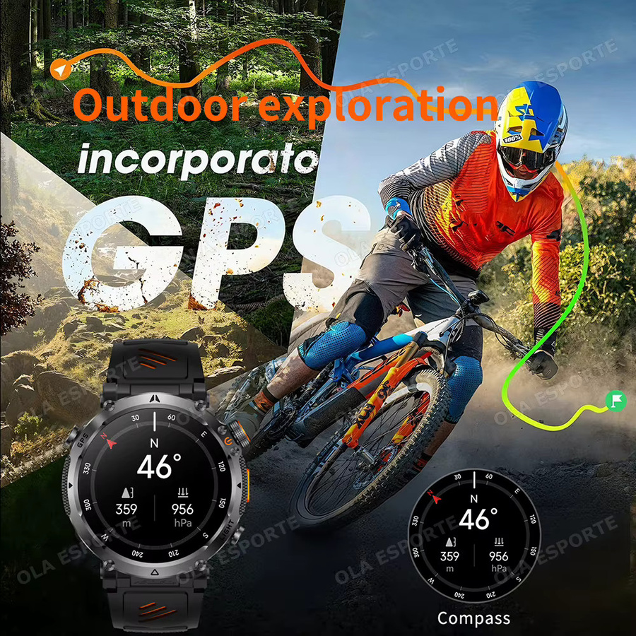Ola Esporte Herren Smartwatch für Outdoor und Militär mit 1,7 Zoll HD-Display, Bluetooth-Anruffunktion, 1000mAh Akku und 3ATM Wasserdichtigkeit in Schwarz oder Blau - Bild 6