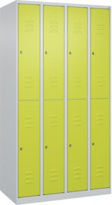 C+P Doppelstock-Spind Classic PLUS mit 4 Abteilen, Stahlkonstruktion mit Zylinderschloss und Soft-Close-Türen, Farbe Grau/Grün, H x B x T: 185 x 100 x 50 cm - Bild 1