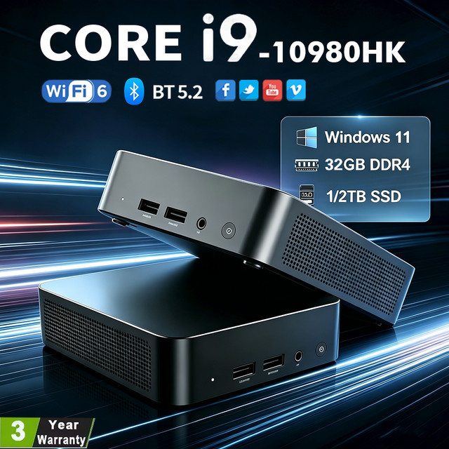 FUCHU Mini PC Gaming Computer mit Intel I9-10980HK, 32GB DDR4, 2TB SSD, Windows 11 und WiFi 6, Schwarz - Bild 1