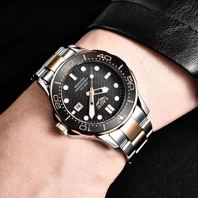 LIGE Armbanduhr, Quarz, Leder, Edelstahl, Schwarz, Herren - Bild 5