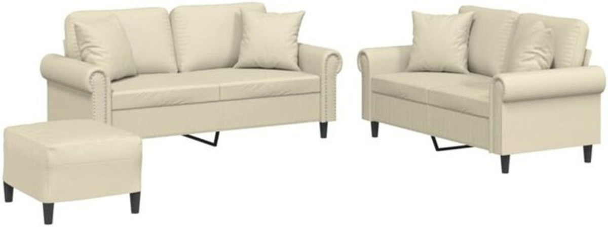 3-teilige Sofagarnitur von vidaxl in Beige aus Kunstleder mit Metallgestell und Kissen im klassischen Design - Bild 1