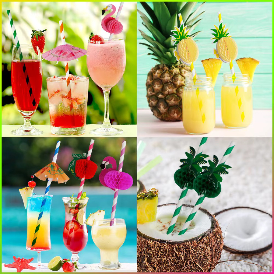 10 Stück Gooparty Einweg-Papierstrohhalme mit Wabenmuster in Multicolour für Hawaii-Partys und Festivals - Bild 2