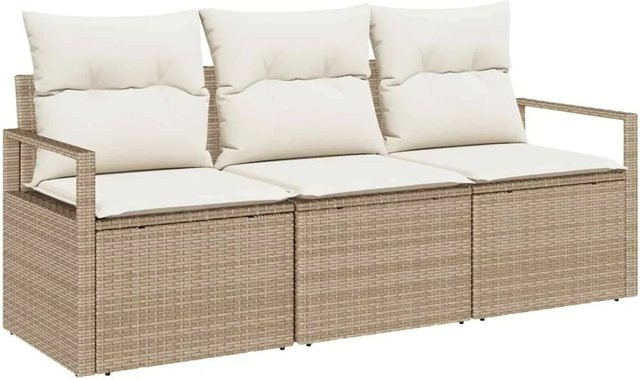vidaXL Garten-Sofa-Set 3-teilig aus Poly Rattan in Beige mit UV-beständigen Polsterkissen - Bild 1