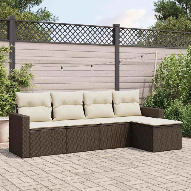 vidaXL 5-tlg. Garten-Sofagarnitur in L-Form aus Polyrattan mit Kissen, Braun - Bild 3