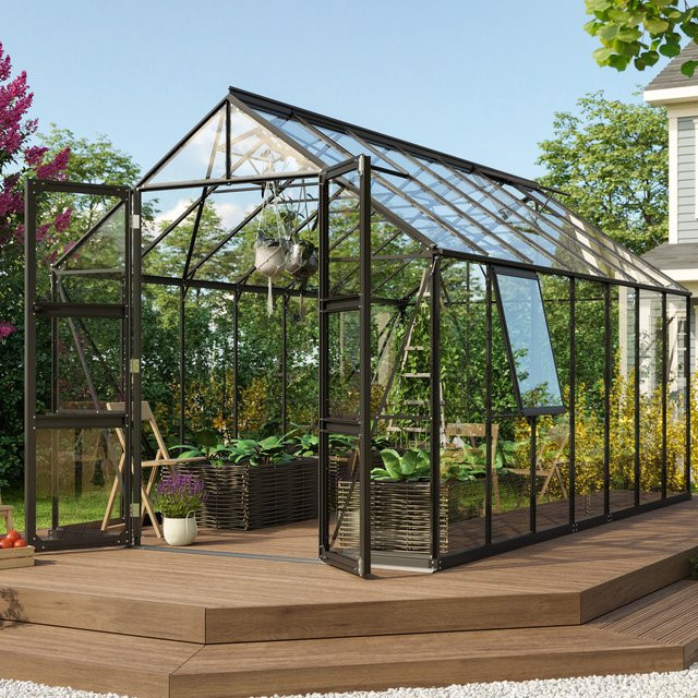 Vitavia Gewächshaus Olymp 11500 Schwarz mit Einscheibensicherheitsglas und Fundamentrahmen 11,5 m² - Bild 1