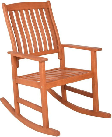 DELUKE Outdoor-Schaukelstuhl CEDRIC aus Natur Eukalyptus, Relaxsessel für Garten und Balkon, Farbe: Braun