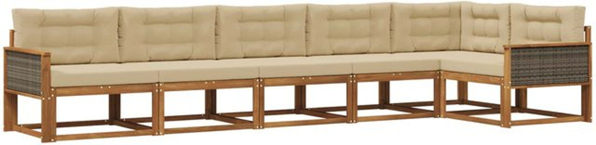 6-teilige Outdoor-Sofagarnitur aus Akazie mit Kissen in Natur und Beige von vidaXL - Bild 1