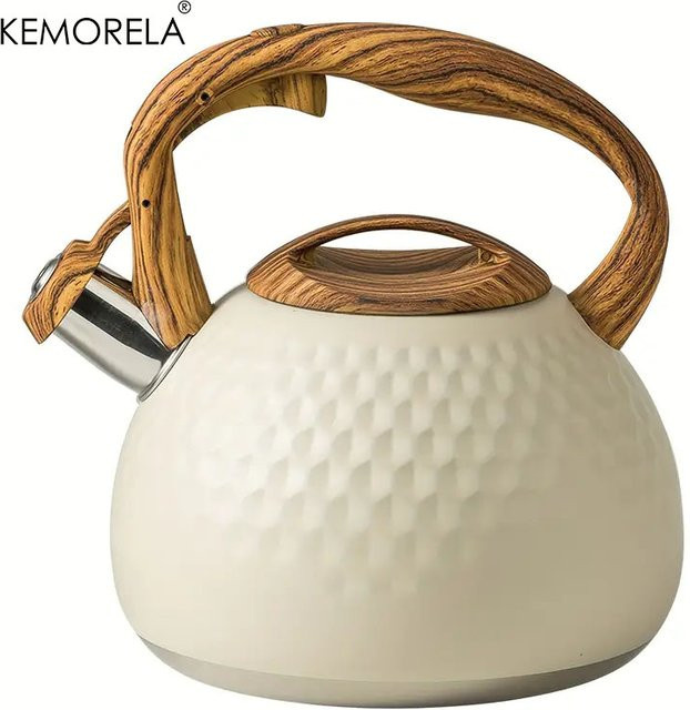 KEMORELA Pfeifkessel aus Edelstahl mit Hammermuster, 3 l, Beige/Weiß, für Gas- und Induktionsherde - Bild 1