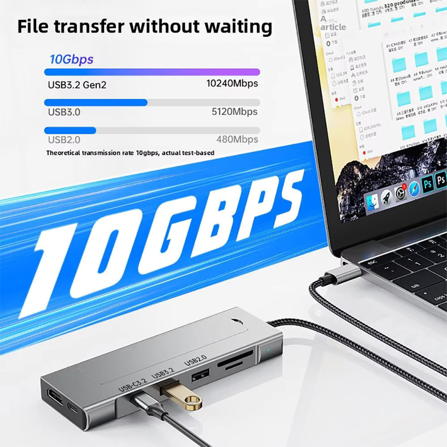 KEBIDUMEI 9 in 1 M.2 NVMe SSD Hub USB-Dockingstation mit USB 3.2 10Gbps, HDMI 4K60Hz, PD 100W und RJ45 Ethernet für PC, Laptop und Macbook - Bild 3